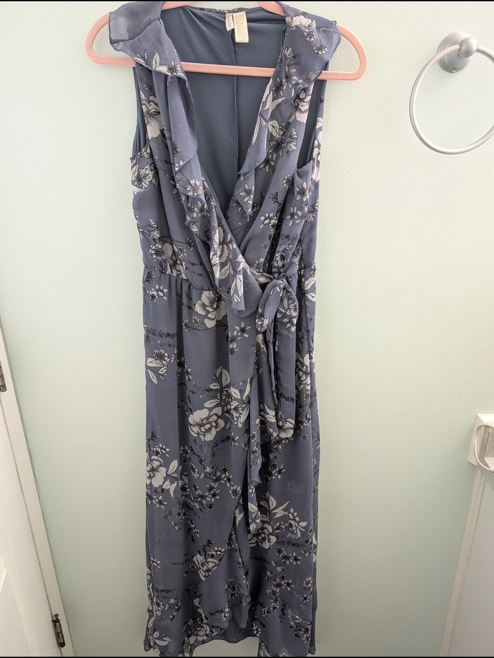 Japna Slate Floral Maxi Wrap Dress in Blue and White
